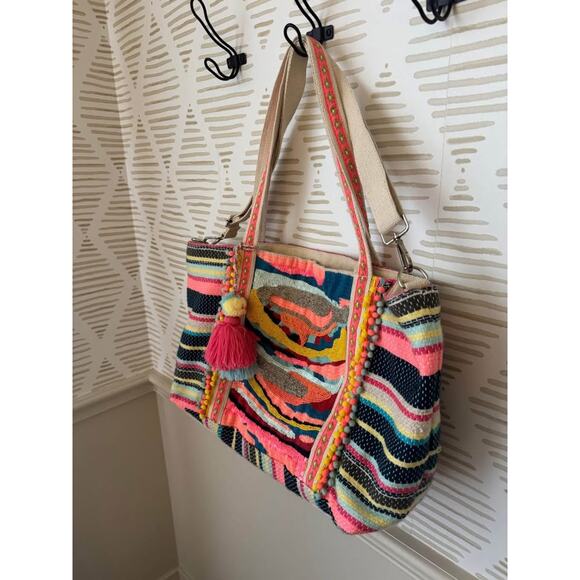 America & Beyond Beaded Pom Pom Tote Bag - Picture 3 of 5